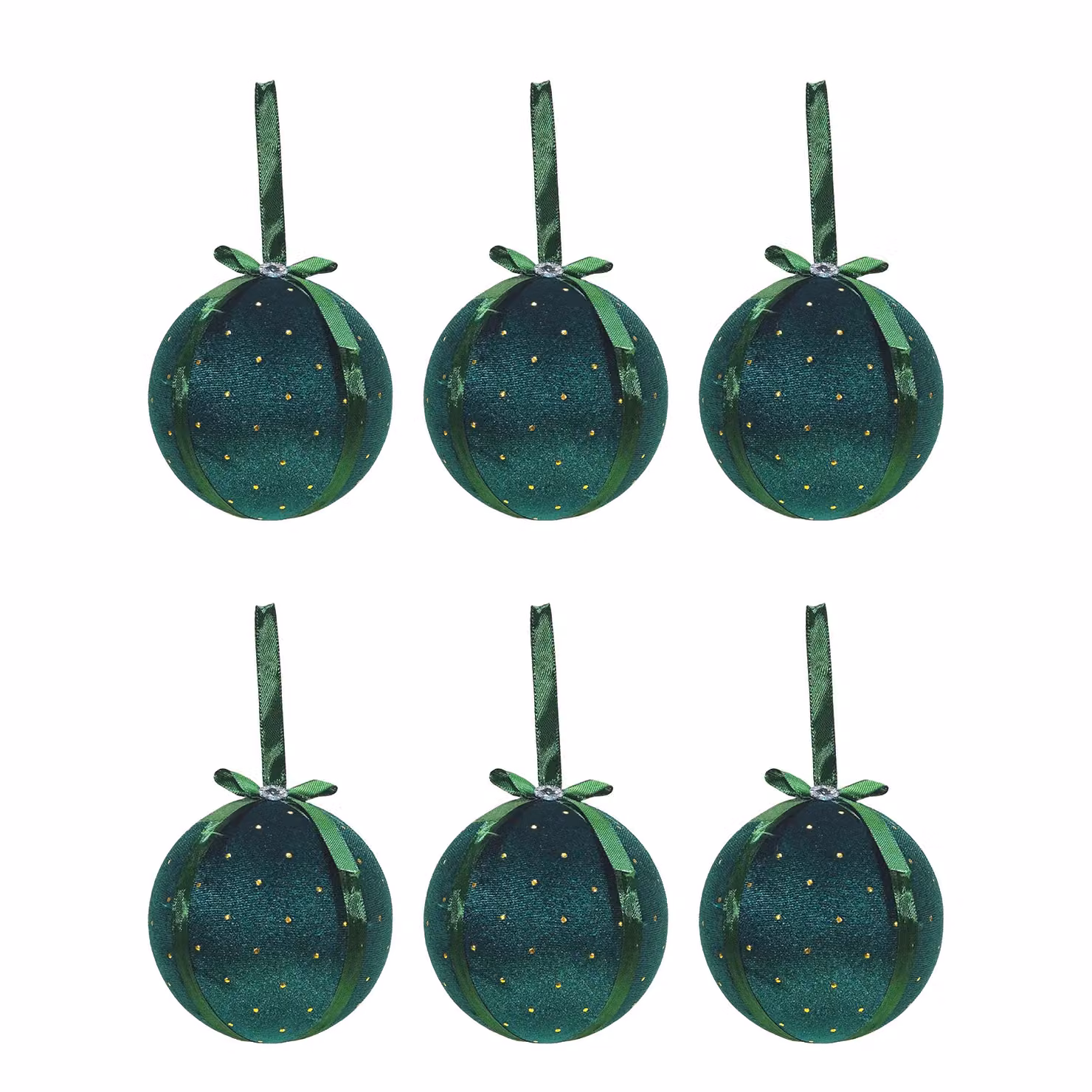 VESTIAMO CASA Set di 6 palline di Natale in tessuto verde e oro effetto velluto, diametro: 8 cm – 1