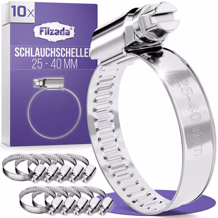 Set di fascette stringitubo, 10 pezzi, acciaio inossidabile, 25-40 mm
