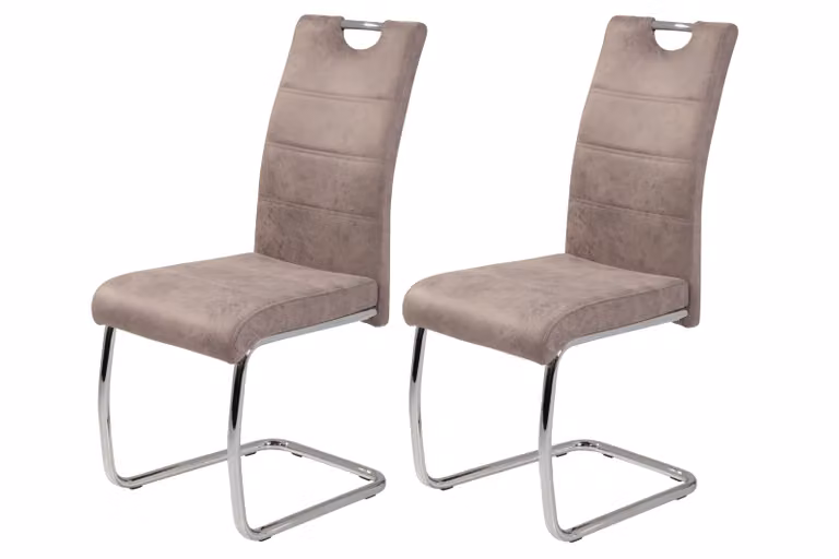Tavoli Hela, set da 2 sedie da pranzo a sbalzo Flora - Rivestimento beige vintage - Struttura in metallo con tubi tondi cromati - Portata massima 120 kg - Schienale con maniglia