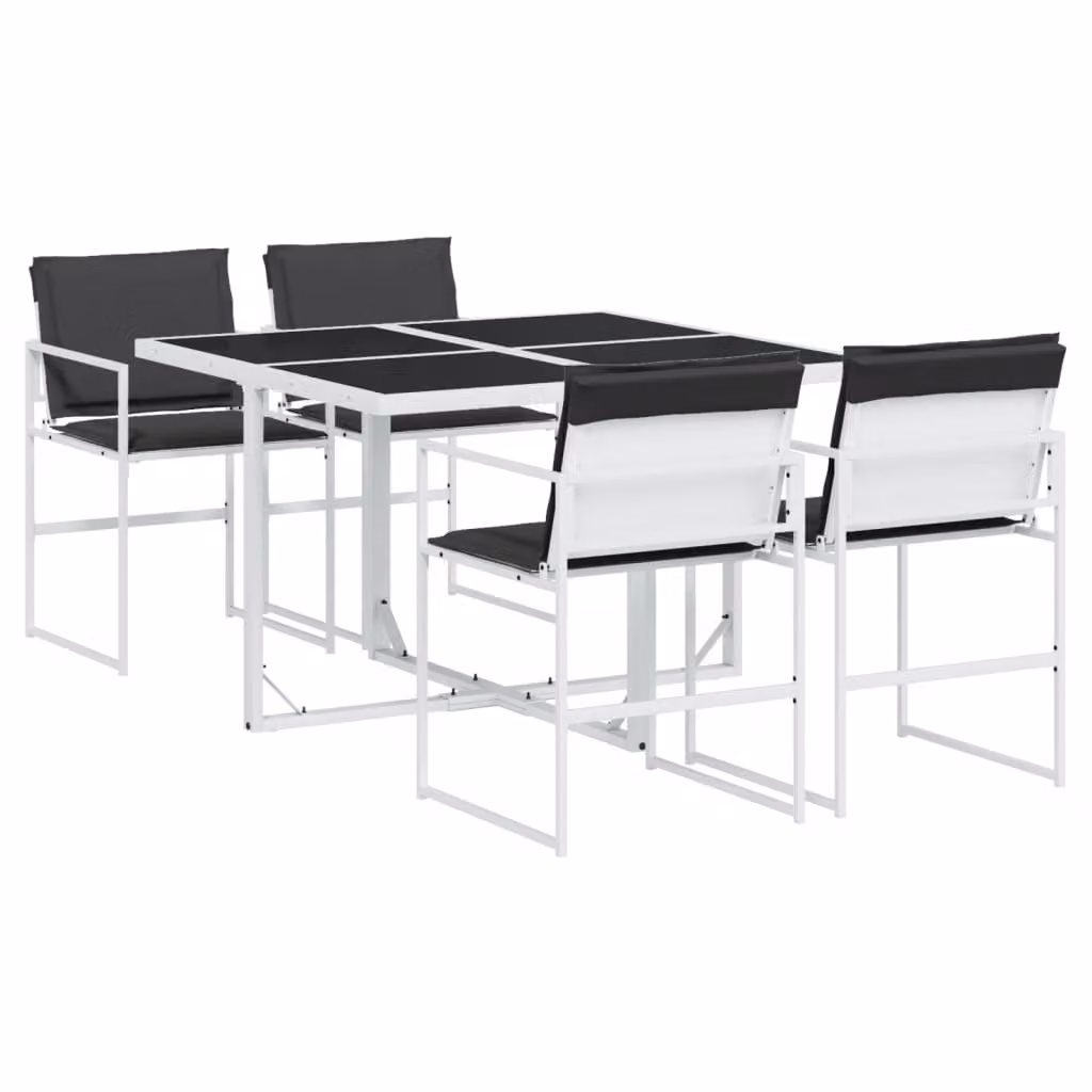Set da Pranzo da Giardino 5 pz con Cuscini Bianco in Textilene