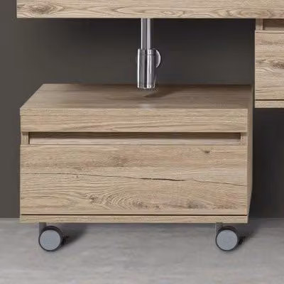 Cassettiera moderna su ruote in legno colore rovere con cassetti soft close L: 58 cm, H: 48 cm, P: 38 cm