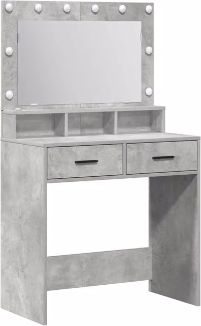 Toeletta Hollywood LED con cassetto in finitura Grigio, L: 79 cm, P: 41 cm, H: 135 cm