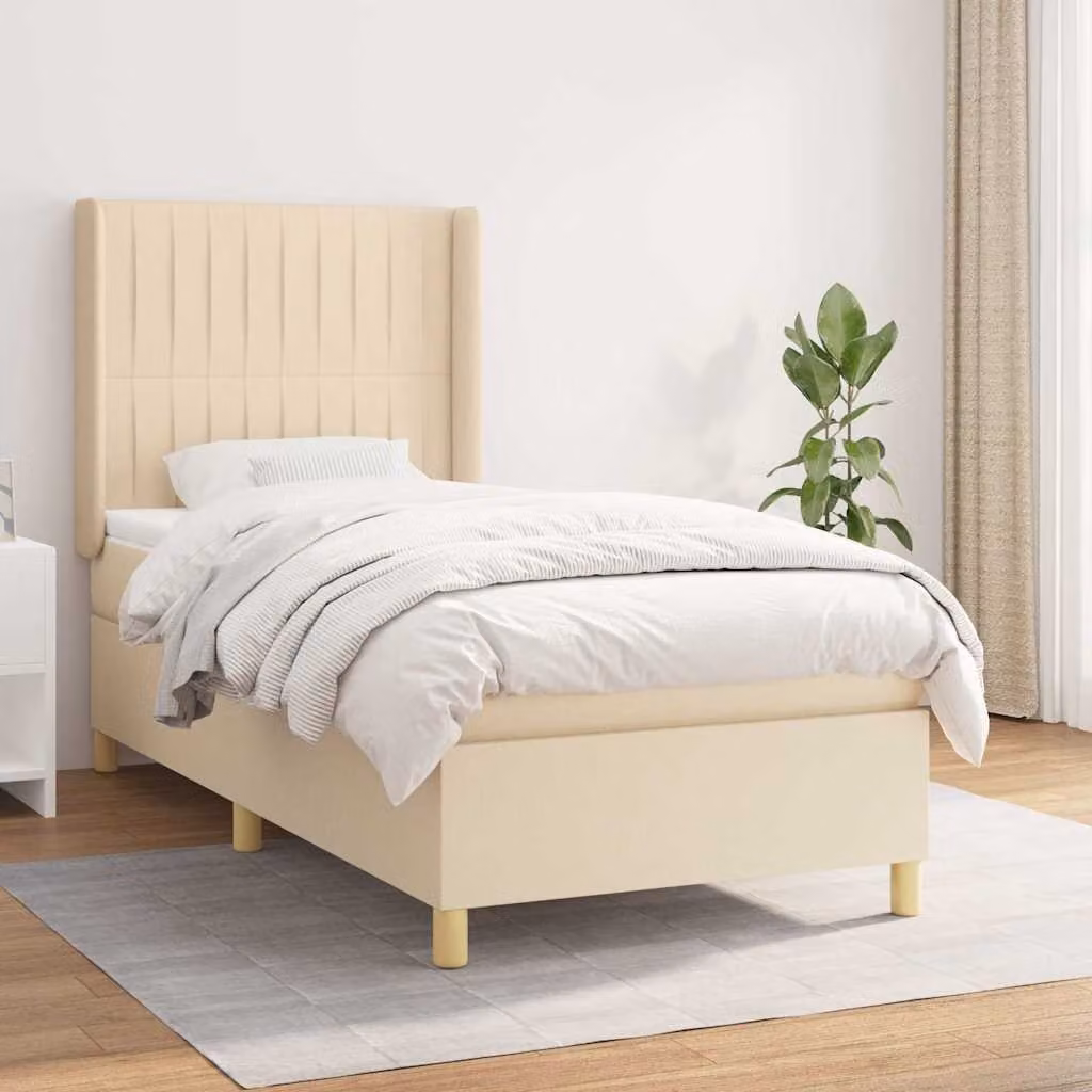 vidaXL Giroletto a Molle con Materasso Ibrido in Tessuto Beige e Bianco, L/P/H: 80 x 200 cm