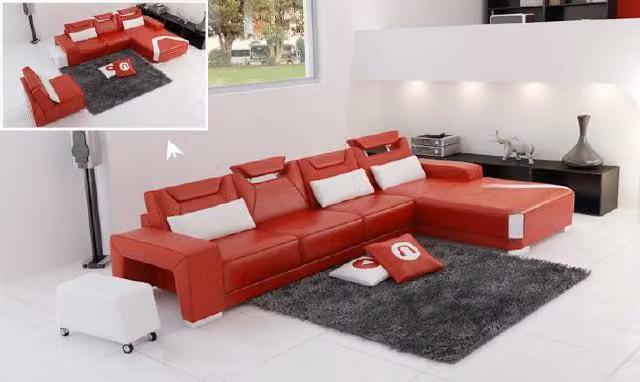 Wohnlandschaft Polster Ecke Eck Sofa mit USB Garnitur Landschaft Leder PH739B