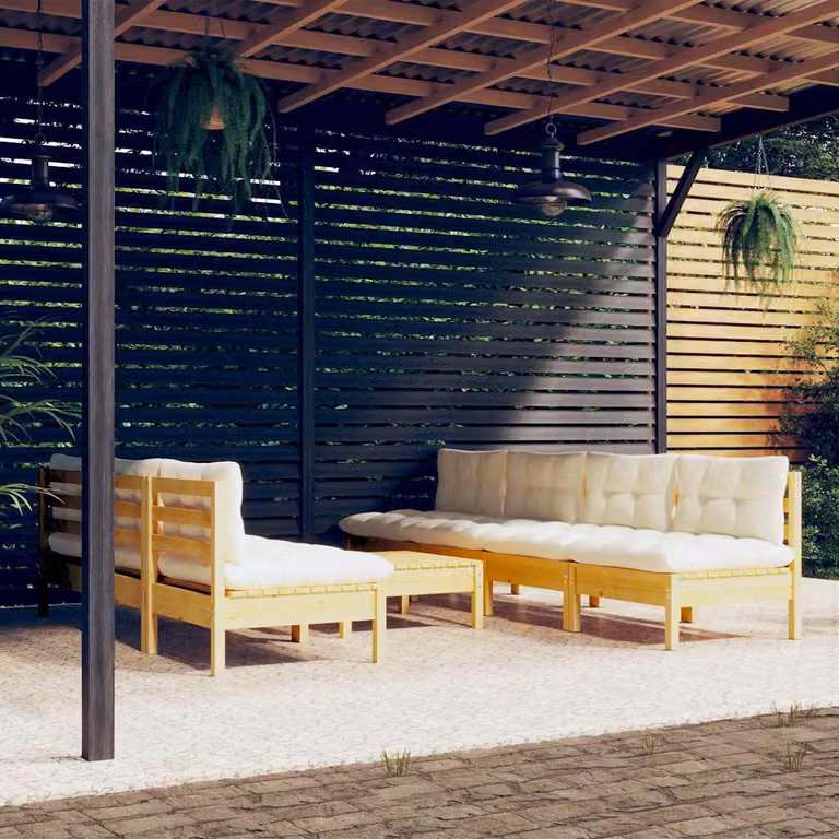 Set Salotto da Giardino vidaXL 8 pz in Legno di Pino con Cuscini Beige e Design Moderno a L