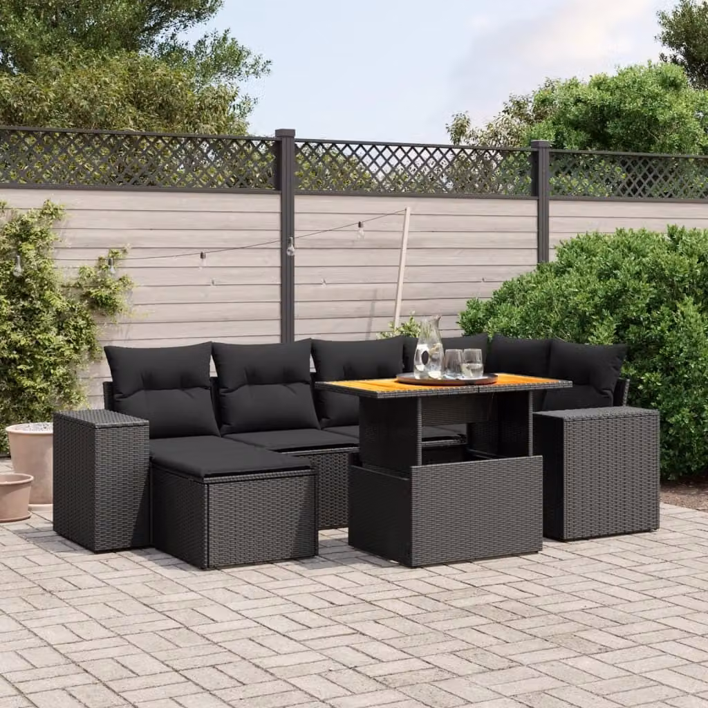 Maison Exclusive - Set da giardino 7 pezzi con cuscini in polyrattan nero
