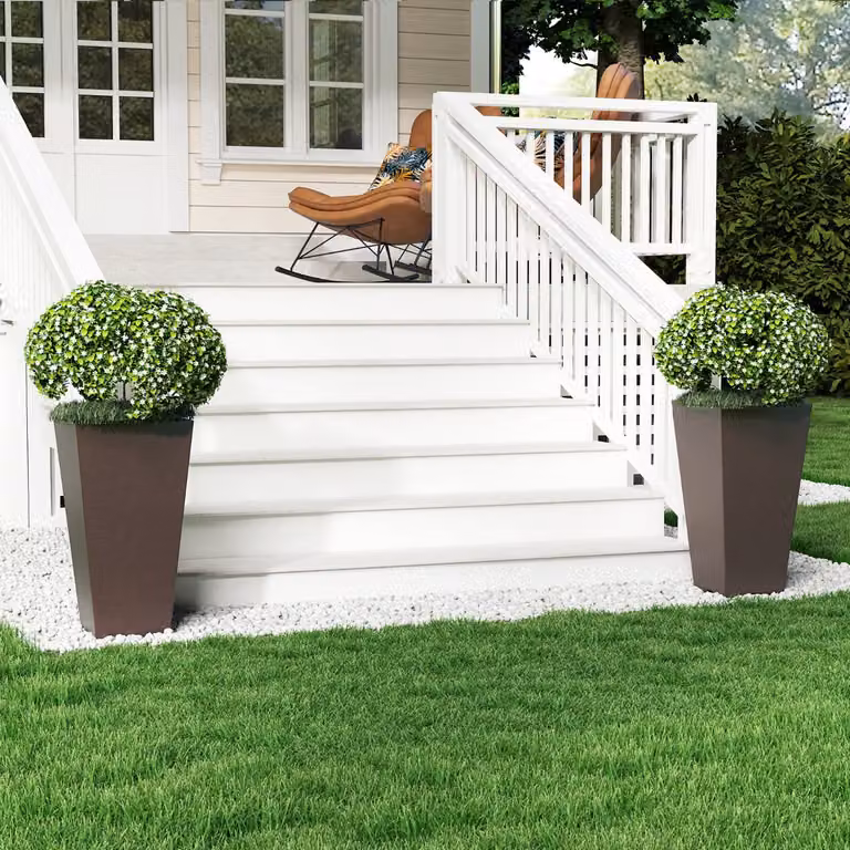 Set di 2 vasi da fiori auto-irriganti Costway Marrone, Altezza: 57 cm, con secchio interno rimovibile e fori di drenaggio per uso interno ed esterno