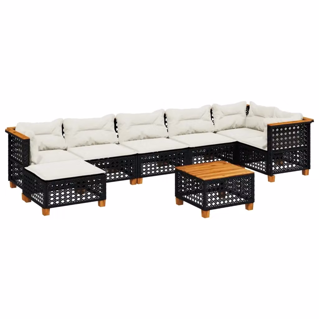 vidaXL Set Divani da Giardino a L con Cuscini 8 pz in Polyrattan Nero e Bianco – 2