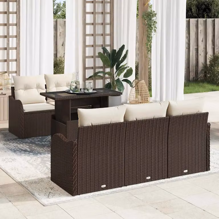 Set Divano da Giardino vidaXL 6 pz in Polyrattan Marrone con Cuscini
