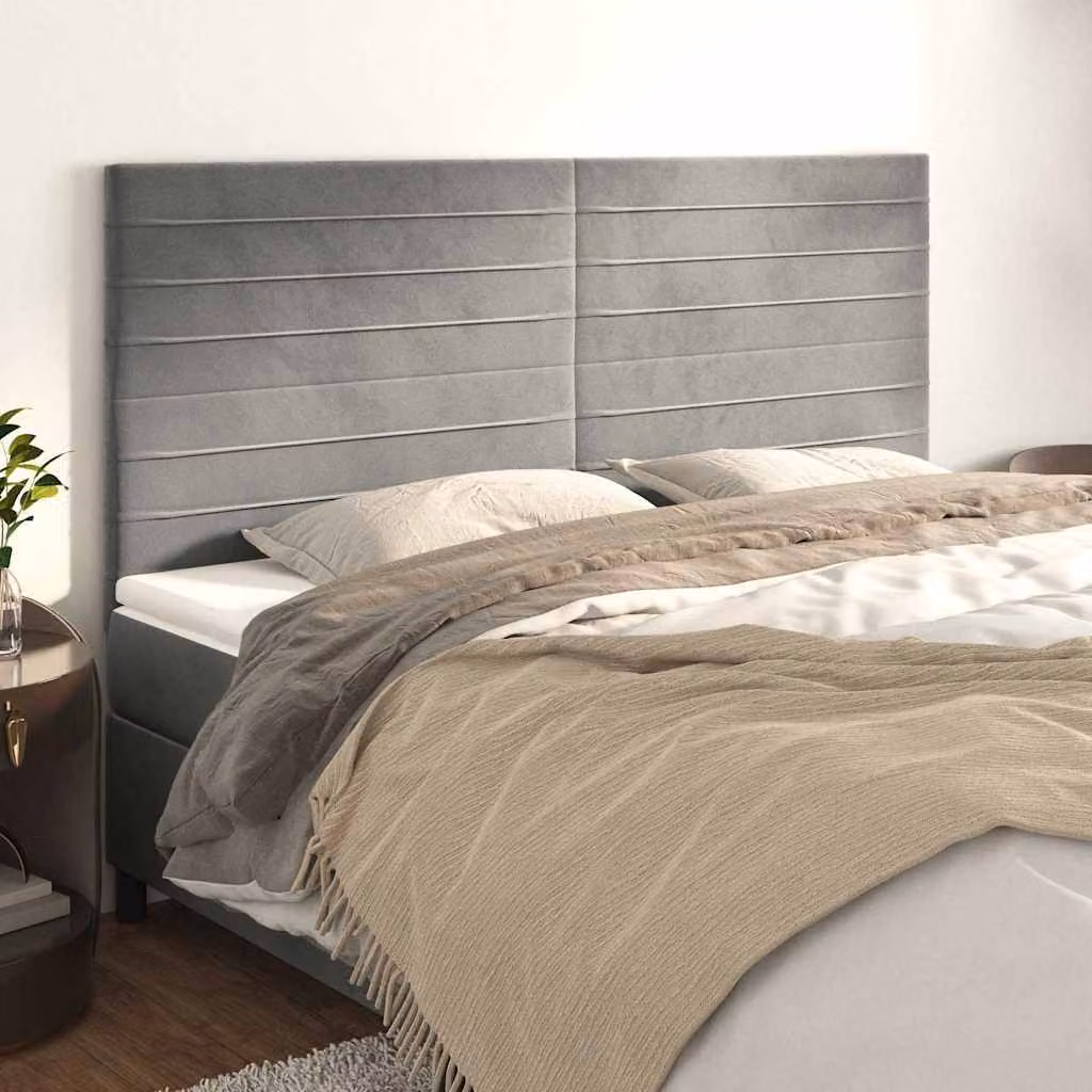 Testiera per letto vidaXL in velluto grigio chiaro, L: 160 cm, P: 5 cm, H: 118-128 cm