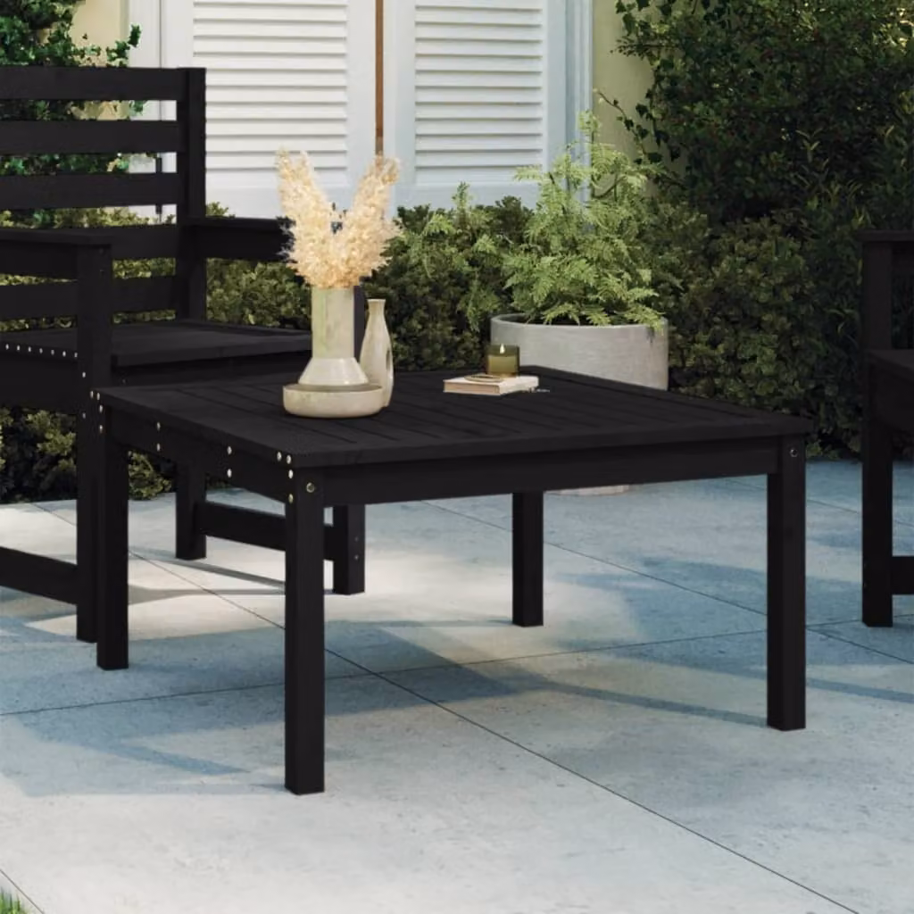 The Living Store tavolo da giardino nero 82,5x82,5x45 cm in legno di pino massiccio