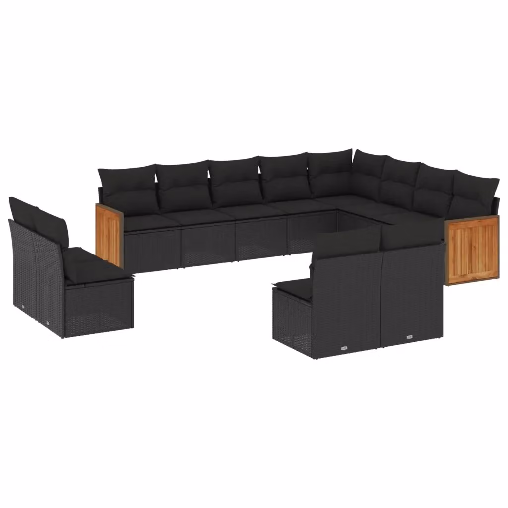 vidaXL Set di Divani da Giardino 12 Pezzi in Polyrattan Nero con Cuscini Imbottiti e Rivestimenti Rimovibili – 2