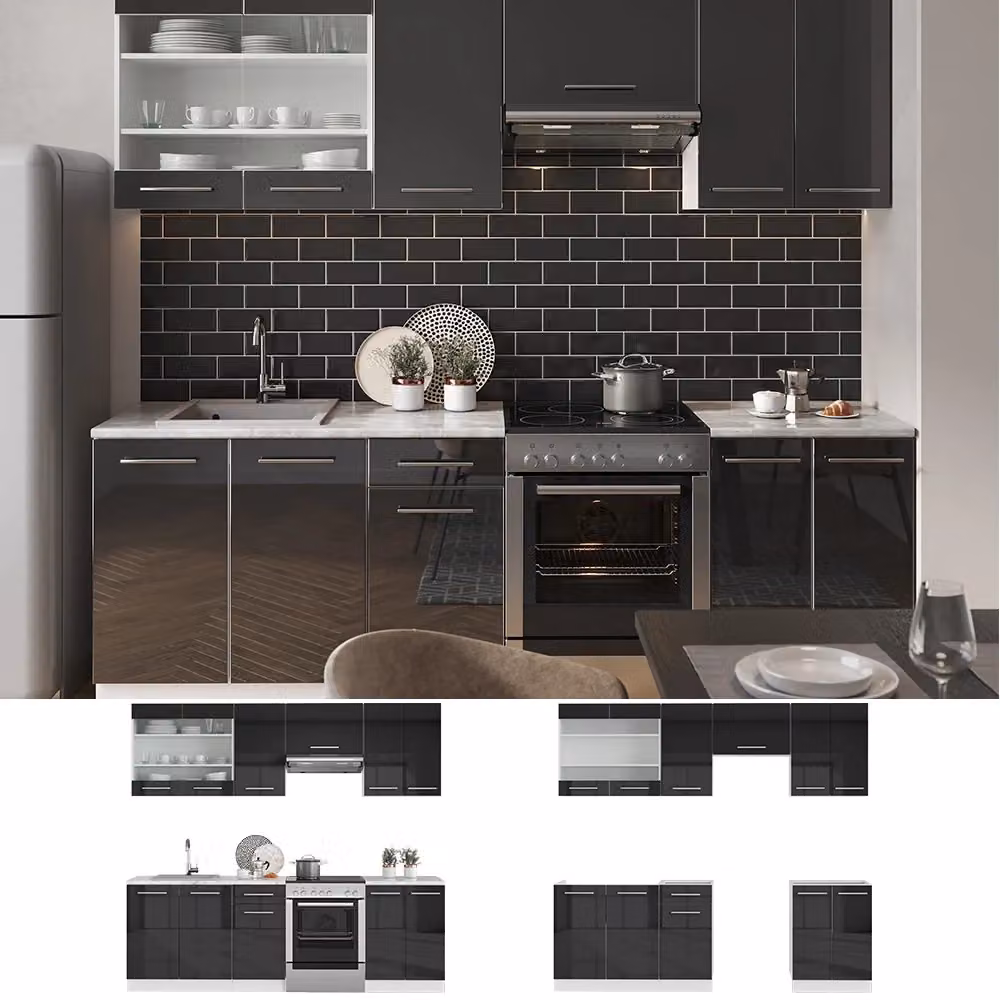 Cucina componibile moderna Fame-Line Vicco in antracite lucido e bianco, L: 240 cm – 2