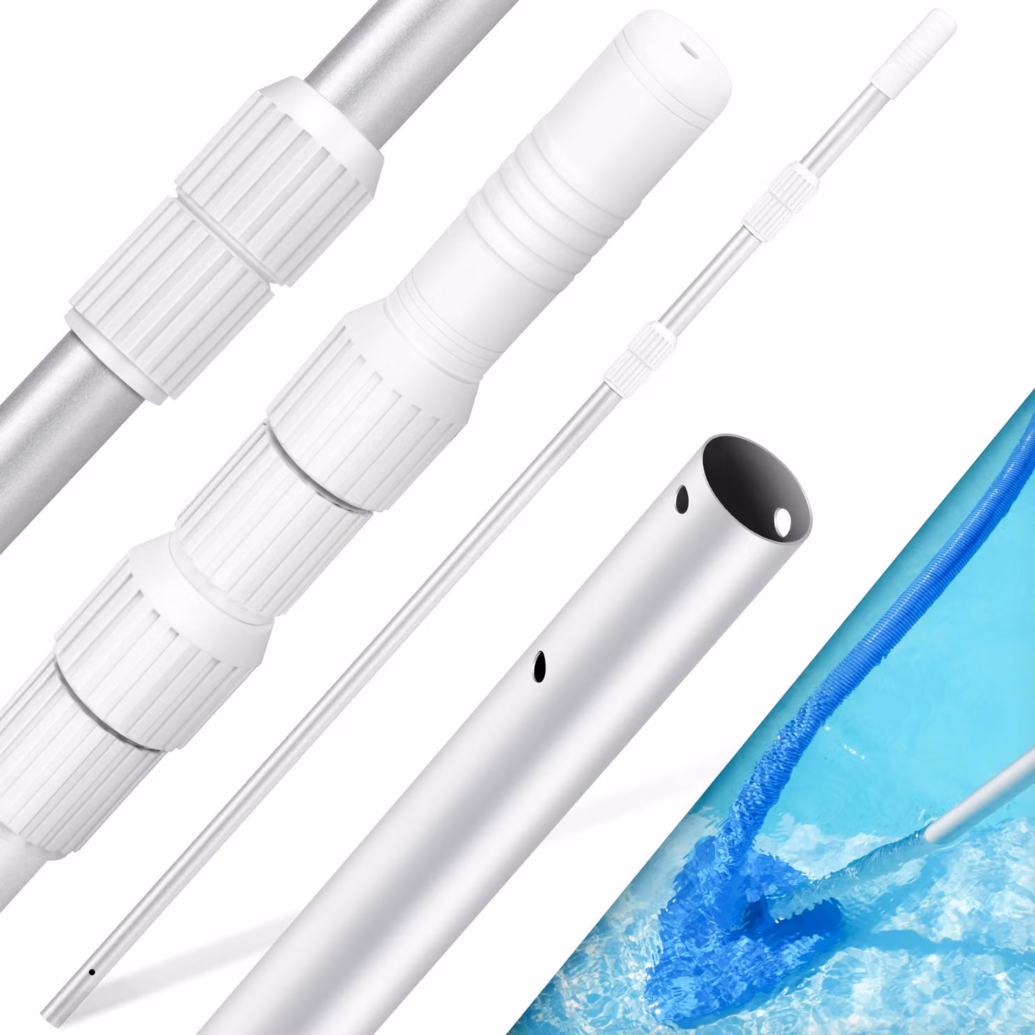 Asta telescopica in alluminio KESSER® per la pulizia della piscina, compatibile con retini da 1,2 m a 3,6 m