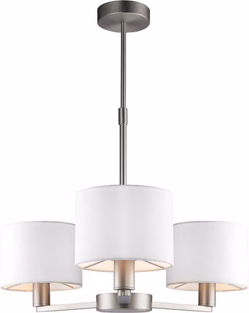 Lampadario 3 luci nichel opaco, paralumi bianco E14