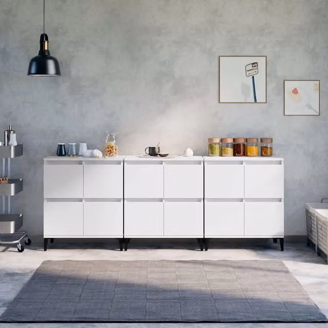 Set di 3 credenze bianche vidaXL in legno e metallo per sala da pranzo, L/P/H: 60 x 35 x 70 cm