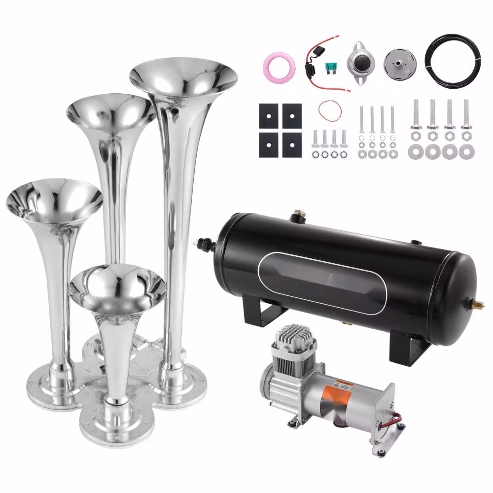 Set di trombe per camion - set di trombe ad aria a 4 trombe, l 150 dB - compressore d'aria da 12V 160 psi - serbatoio da 10L con manometro - per auto, camion, treni, furgoni, barche.
