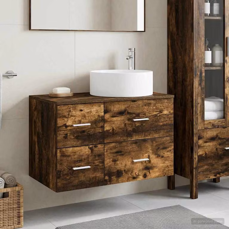 Set di mobili per il bagno moderno vidaXL composto da mobile lavabo e pensile a parete in legno marrone opaco L/P/H: 80,0 x 44,5 x 49,5 cm e 76,7 x 37,3 x 44,5 cm