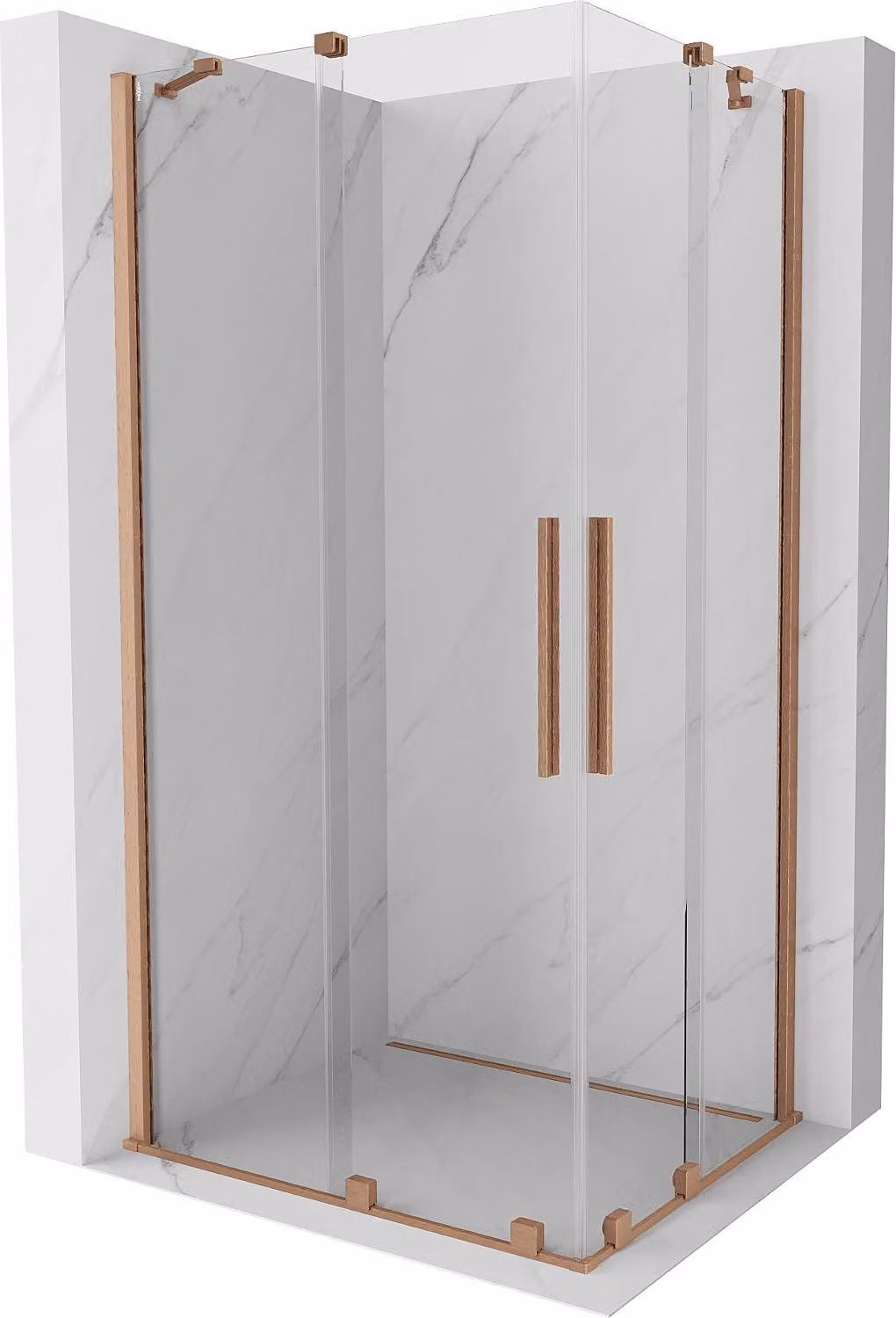 Mexen Velar Duo cabina doccia scorrevole 100 x 90 cm, trasparente, rame spazzolato - 871-100-090-02-65