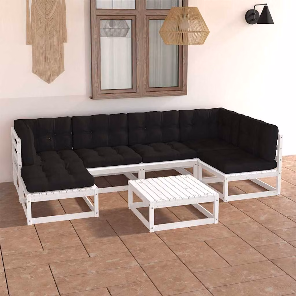 Set Salotto da Giardino vidaXL in Legno di Pino Massello con 7 Cuscini Antracite e Design a L
