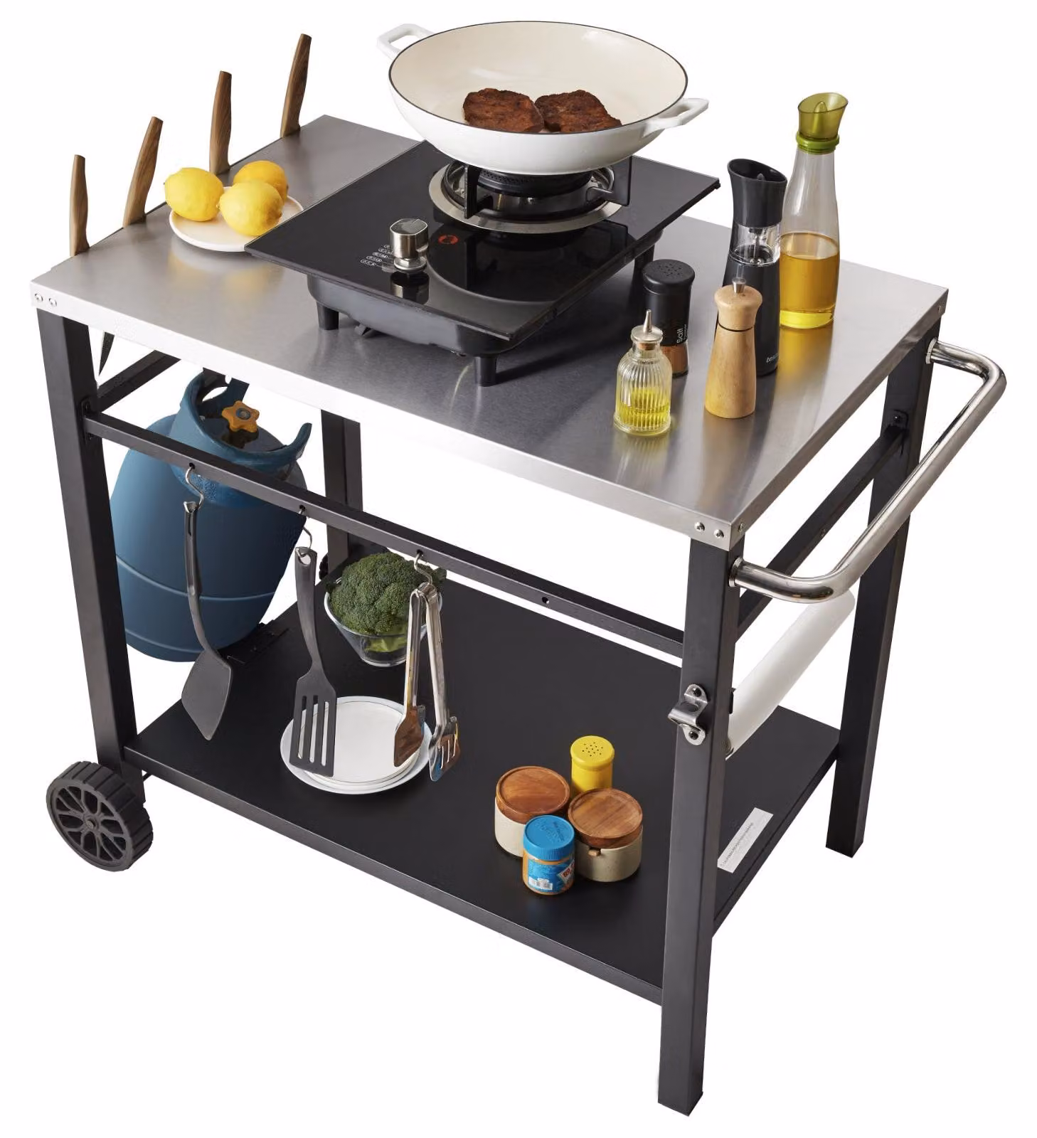 Tavolo da barbecue - Tavolo per grigliate - Tavolo per griglia - Carrello per cucina esterna - Banco da lavoro per esterni - Piano in acciaio inossidabile