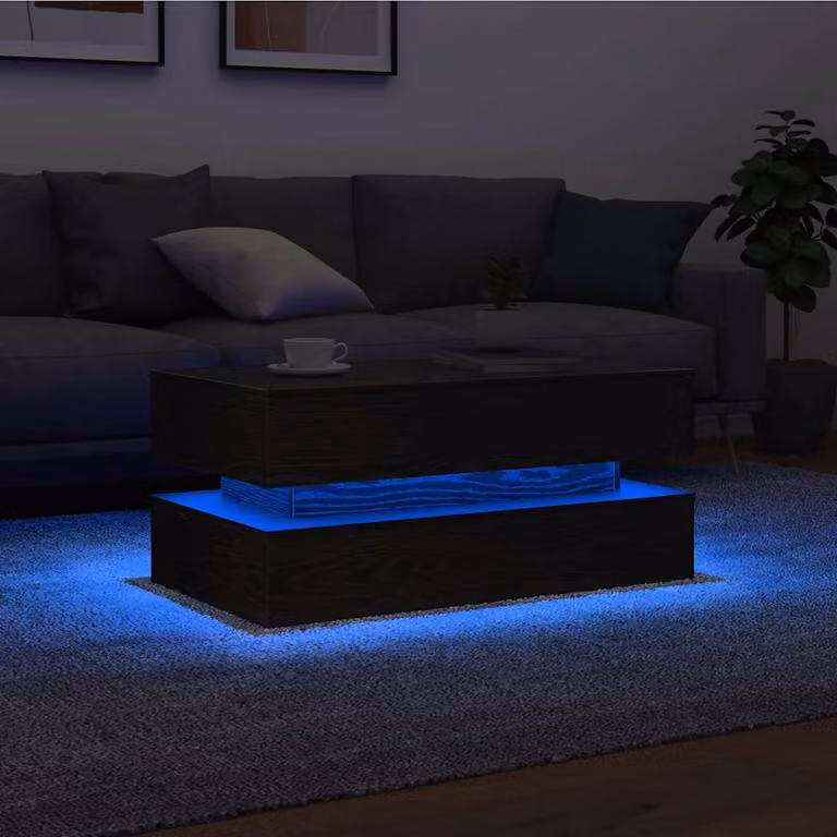 Maison Exclusive - Tavolino con luci LED effetto rovere nero 90x50x40 cm