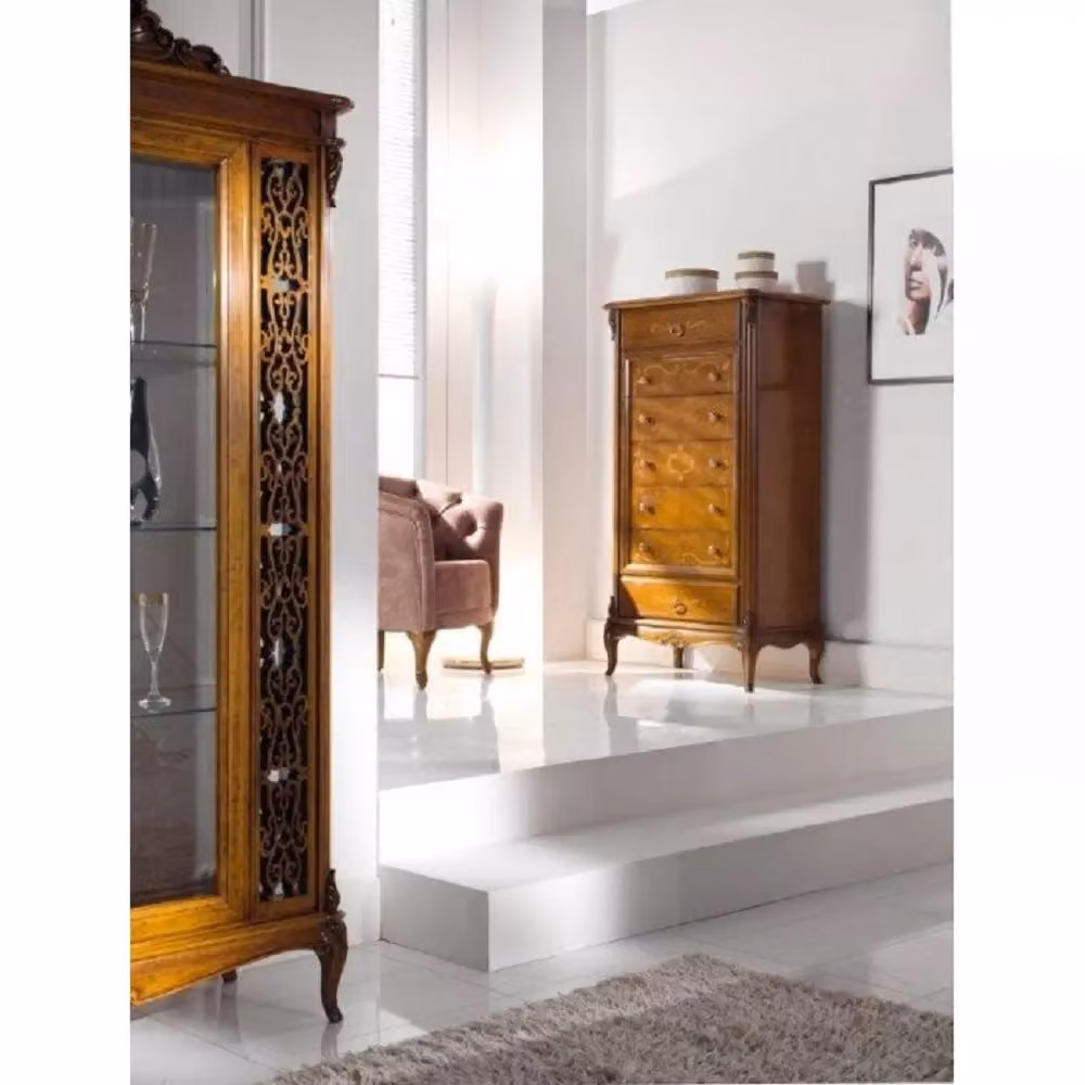 Cassettiera classica in legno con 7 cassetti Mobili 2G finitura bassano L: 76 cm, P: 44 cm, H: 140 cm – 4