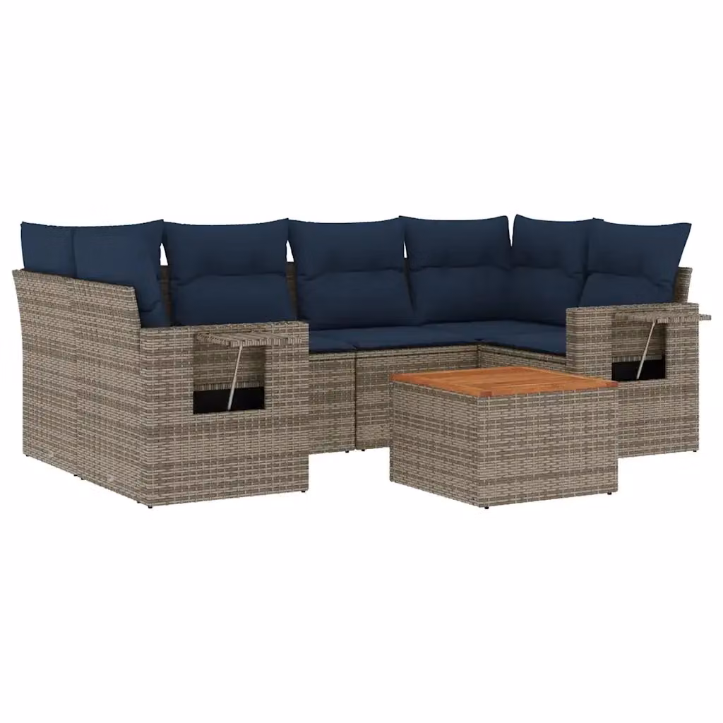 Set di Divani da Giardino a L vidaXL in Polyrattan Grigio con Cuscini e Tavolino da Esterno – 2