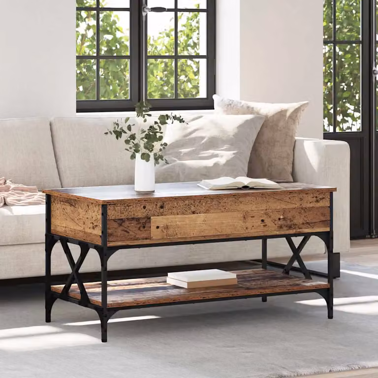 vidaXL Tavolino da salotto rettangolare in stile industriale marrone con meccanismo sollevatore L: 100 cm, P: 50 cm, H: 50 cm