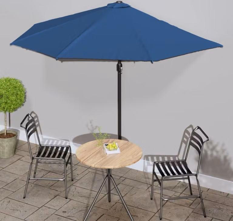 The Living Store Ombrellone da balcone con palo in alluminio blu 300x155x223 cm semicircolare