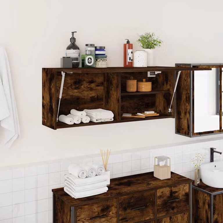 Armadietto da bagno vidaXL in legno MDF marrone con ante a battente e ripiani interni, L 100 x P 25 x H 40 cm