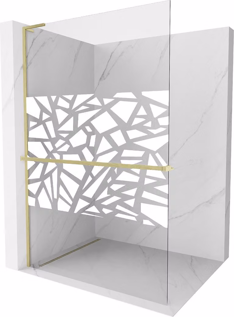 Mexen Kioto+ L parete doccia con mensola Walk-in 80 x 200 cm, motivo bianco, oro spazzolato - 800-080-123-55-85
