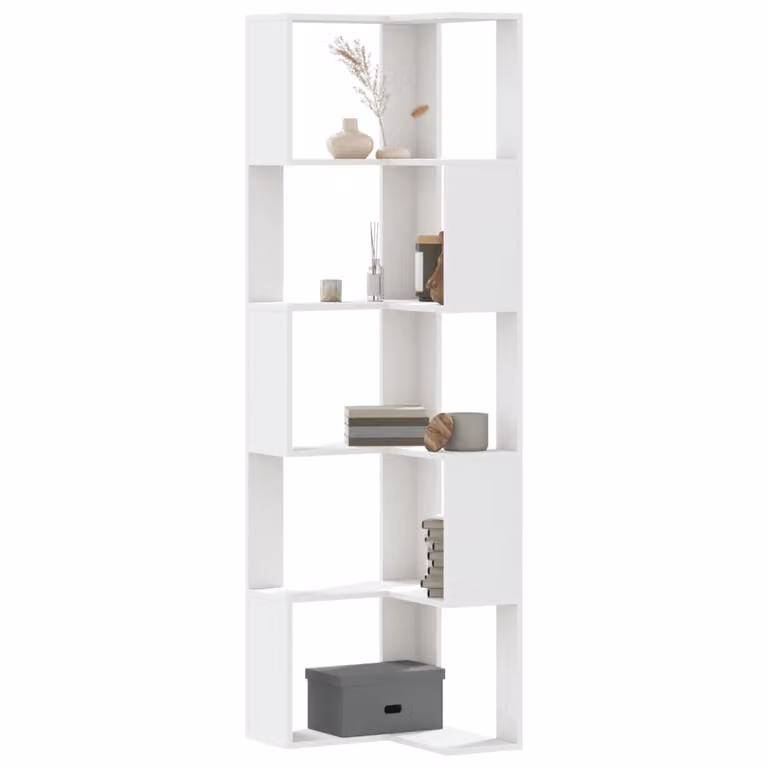 Libreria angolare vidaXL con 5 ripiani in legno bianco, ideale per soggiorno o ufficio, L/P/H: 50 x 50 x 179 cm