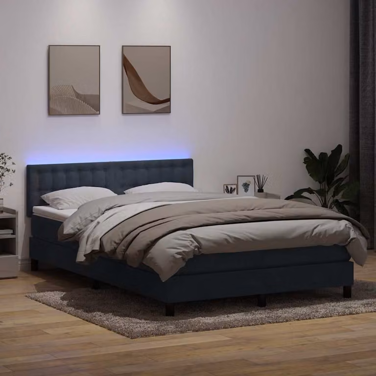 Letto a molle con materasso vidaXL in velluto grigio scuro con illuminazione LED e porte USB L: 160 cm, P: 213 cm