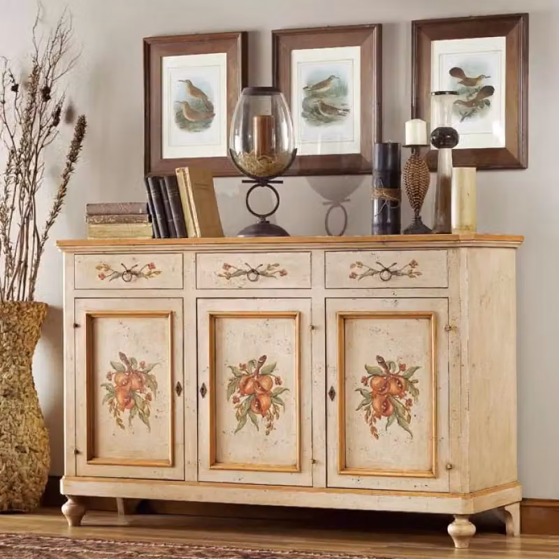 Credenza in stile provenzale con decorazione floreale dipinta a mano Mobili 2G, 3 porte e 3 cassetti, colore bianco, L: 160 cm, P: 45 cm, H: 102 cm – 4