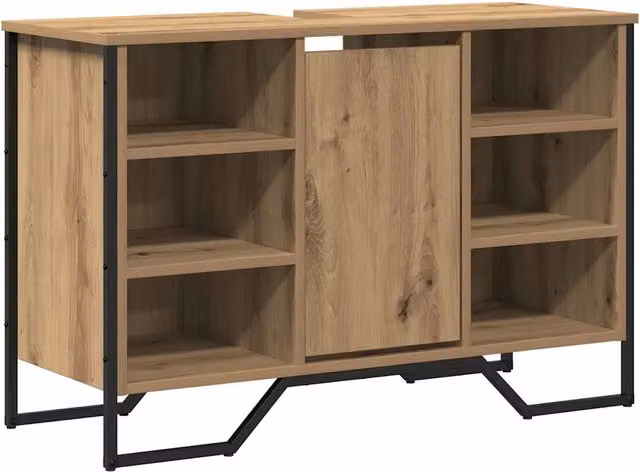 Mobile Lavabo per Bagno in Rovere Marrone con Ante a Battente e Ripiani Interni L: 91 cm, P: 35 cm, H: 60 cm – 1