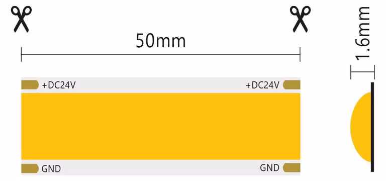 Striscia led 5m COB SURFACE IP20 monocolore da 25W/MT 24V - 3000K