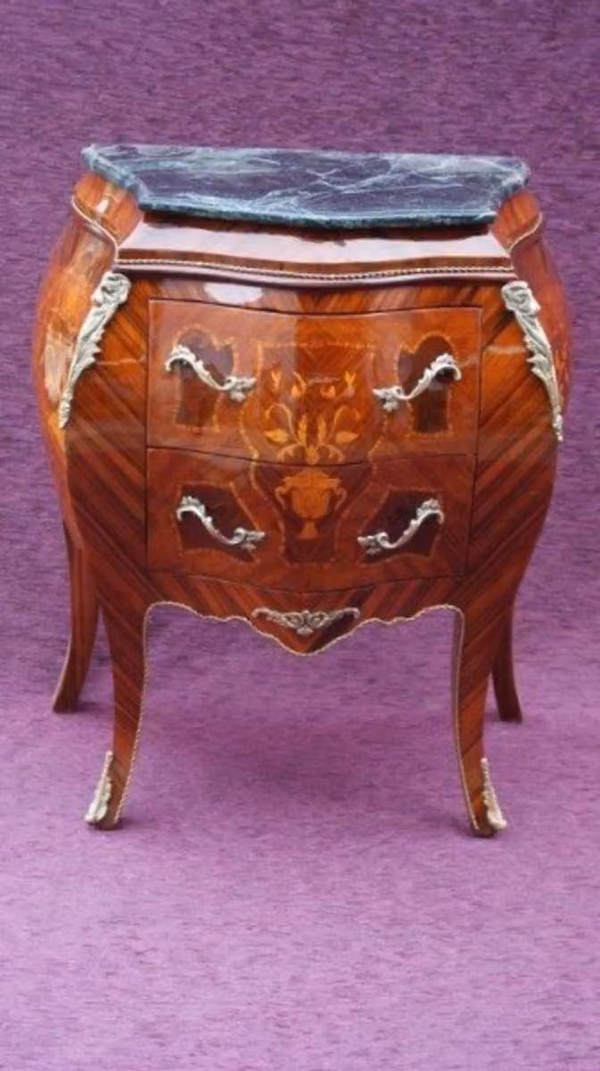 Comò Casa Padrino in stile barocco, in legno di mogano marrone, con piano in marmo, dimensioni 70 x 42 x 81 cm - Comodino in legno massello con intarsi