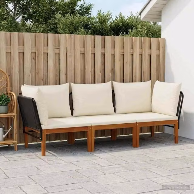 Set di 3 sedie da giardino vidaXL in legno di acacia e corda bianca per esterni