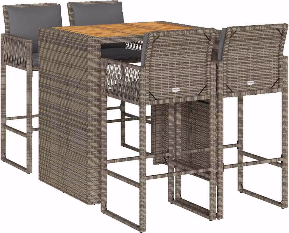 Set Bar da Giardino 5 pz con Cuscini Nero in Polyrattan Acacia