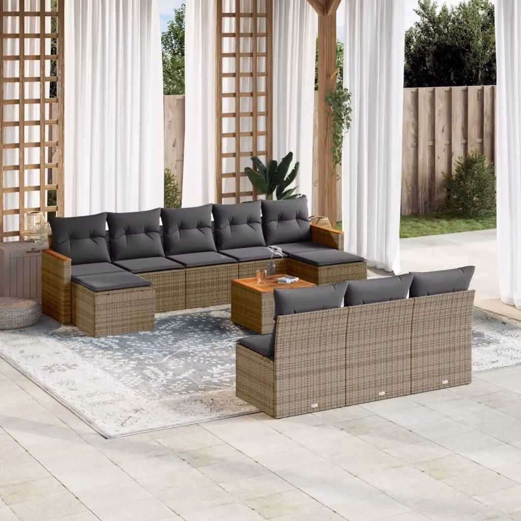 vidaXL Set Divani da Giardino 11 pz a Forma a L con Cuscini Grigio – 1