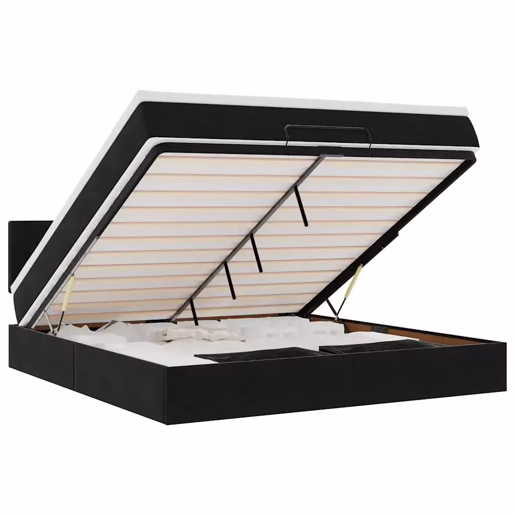 Letto con contenitore a sollevamento vidaXL in velluto nero e bianco con illuminazione sottostante e porte USB L/P/H: 203 x 160 x 88 cm – 2