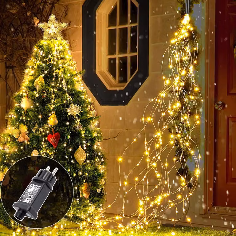 Catena luminosa da 2 metri, con 200 LED, spina inclusa, 9 modalità, timer integrato, grado di protezione IP65