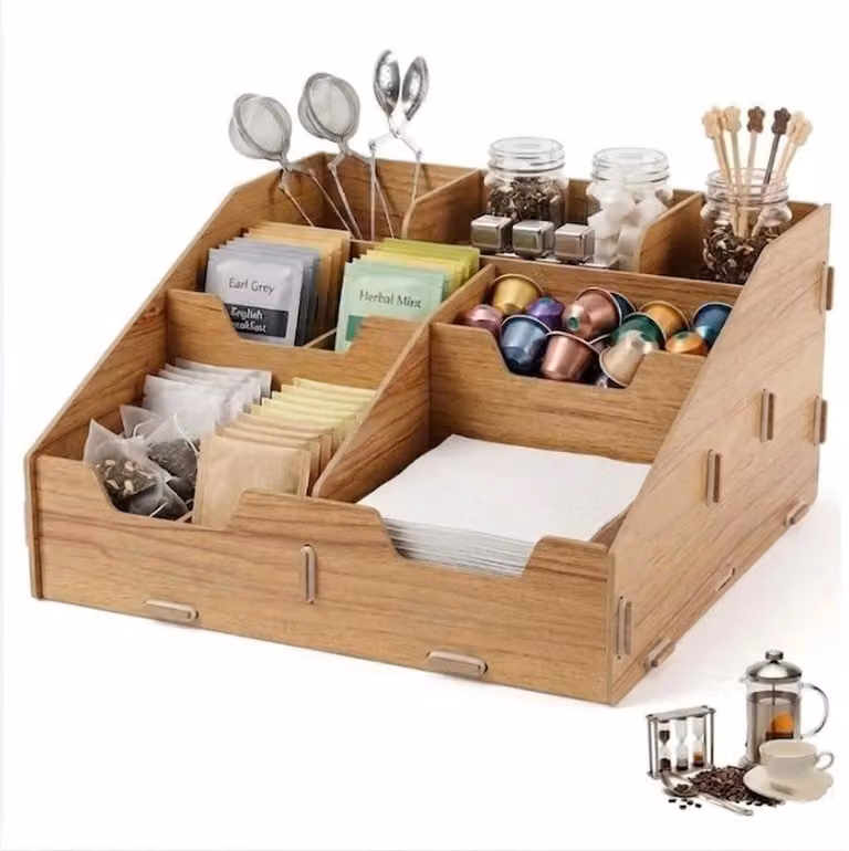 Solidchoice - Organizer in legno per la preparazione del caffè, con 7 scomparti, ideale per cucina e bar