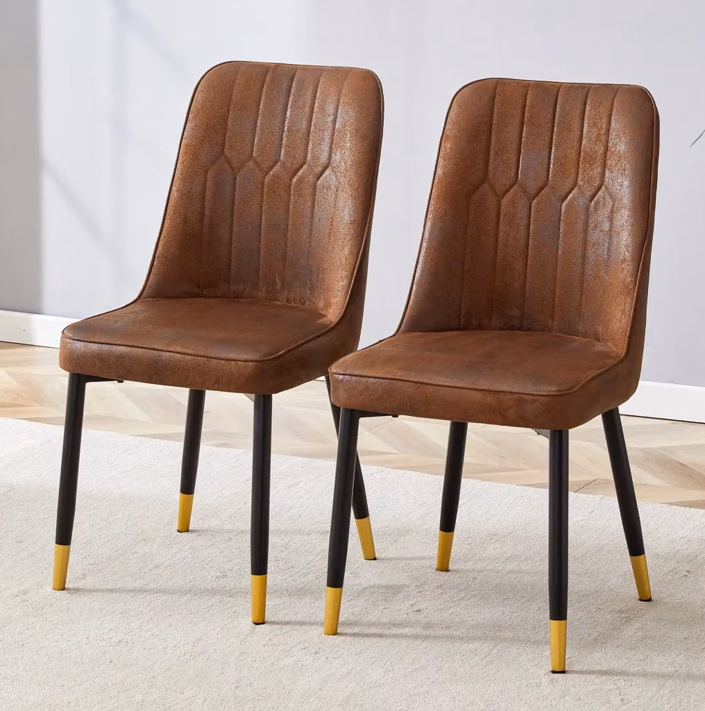 Set di 2 sedie da pranzo moderne in tessuto marrone con gambe in metallo nero – 2