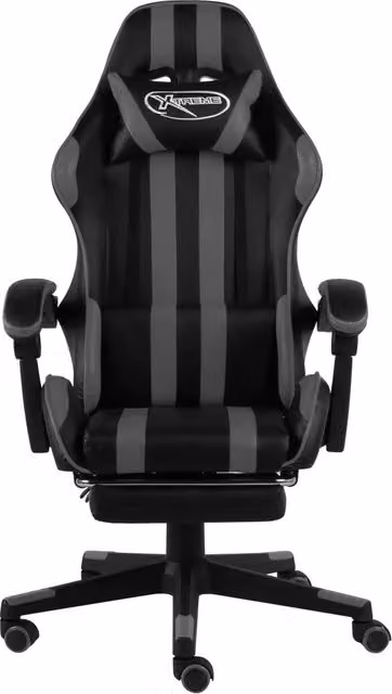 Sedia da Gaming e Ufficio con Poggiapiedi e Schienale, Rivestimento in Similpelle Nero e Grigio, Ruote e Seduta Ruotabile a 360 Gradi – 1