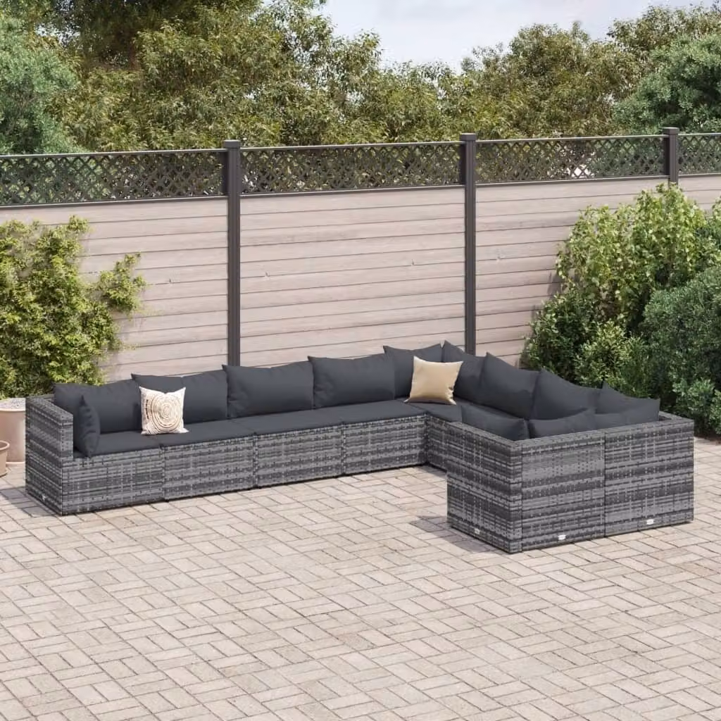 Maison Exclusive - Set da giardino 9 pezzi con cuscini Grigio Polyrattan
