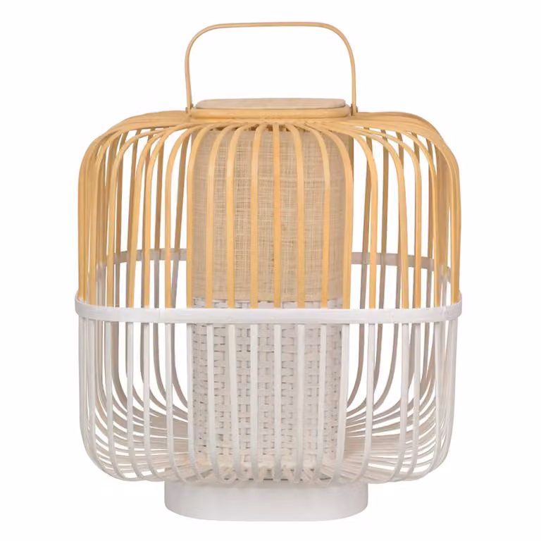 Forestier Lampada da tavolo di design Bamboo Square M, Bianco / Opale, Soggiorno / Sala da pranzo, bambù, Design, Lampada da tavolo