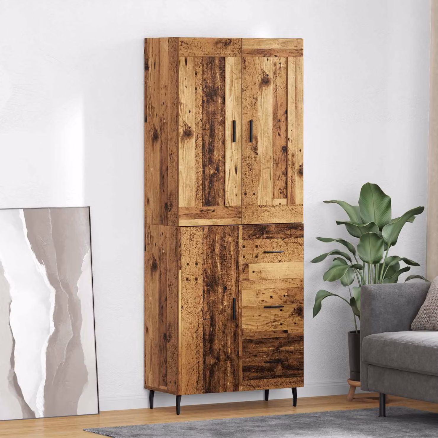 Set di 2 credenze vidaXL in legno e metallo stile moderno, colore marrone, L: 69,5 cm, P: 34 cm, H: 180 cm