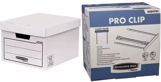 Set di 100 scatole di archiviazione ProClip in cartone B-golf riciclato con coperchio e clip, colore bianco